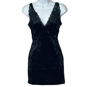 Free People Whimsygoth Bodycon Mini Dress XS Black Velvet Lace Trim